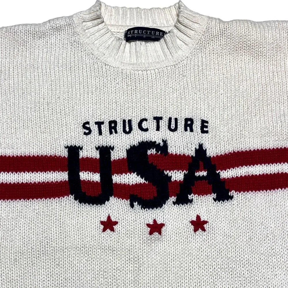 Structure USA‎ Off White Knit Sweater Red Blue Stripes Sz XL